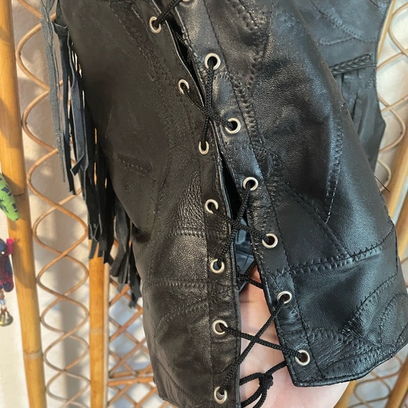 Vintage Italian Stone Design Leather Fringe Biker Vest - Picture 3 of 6
